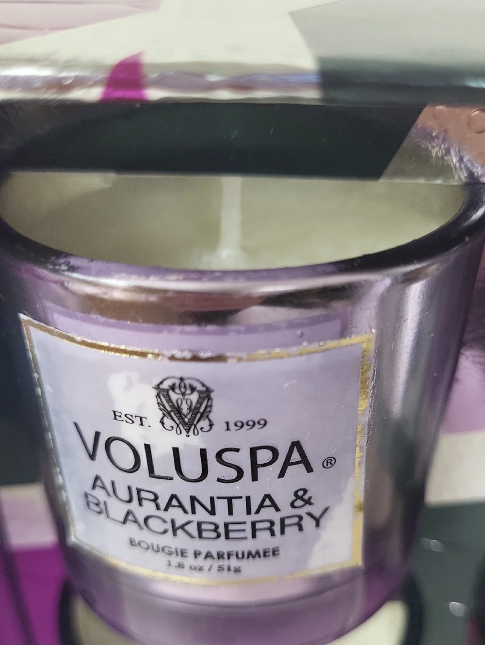 Voluspa Vermeil Four Candle Set - Black, Pink, Blue, Silver